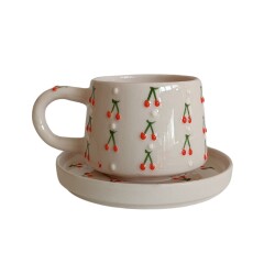 Baby Kiraz Desenli Klasik Kazan Seramik Tabaklı Kupa Bardak Mug - 1