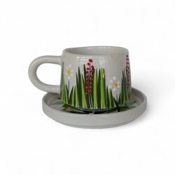 Beyaz Papatya Desenli Klasik Kazan Tabaklı Kupa Bardak Mug - 1