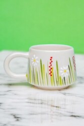İlbay El İşi Seramik Beyaz Papatya Kupa Bardak Mug - 6