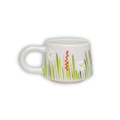 İlbay El İşi Seramik Beyaz Papatya Kupa Bardak Mug - 1