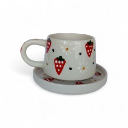 Çilek Desenli Klasik Kazan Tabaklı Kupa Bardak Mug - 1