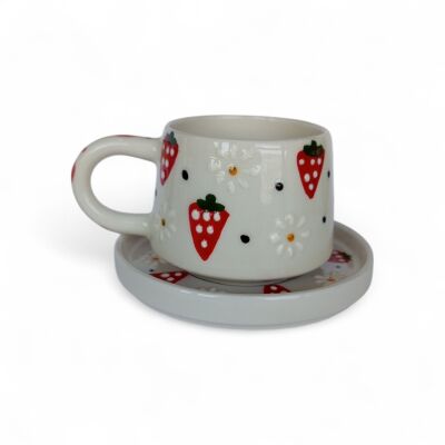 Çilek Desenli Klasik Kazan Tabaklı Kupa Bardak Mug - 1