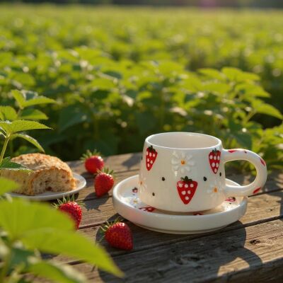 Çilek Desenli Klasik Kazan Tabaklı Kupa Bardak Mug - 2