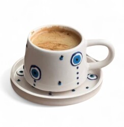 Damla Nazar Desenli Klasik Kazan Seramik Tabaklı Kupa Bardak Mug - 1