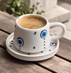 Damla Nazar Desenli Klasik Kazan Seramik Tabaklı Kupa Bardak Mug - 2