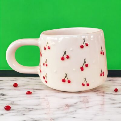 El İşi Klasik Baby Kiraz Desenli Seramik Kupa Bardak Mug - 2