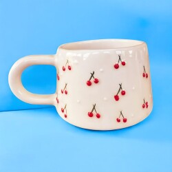 El İşi Klasik Baby Kiraz Desenli Seramik Kupa Bardak Mug - 6