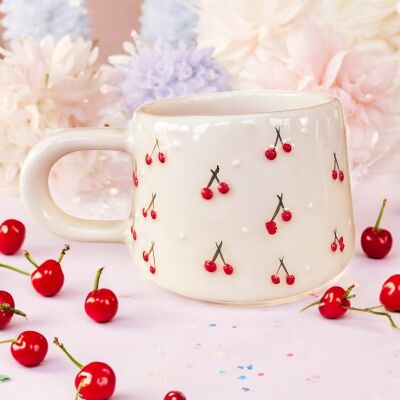 El İşi Klasik Baby Kiraz Desenli Seramik Kupa Bardak Mug - 4