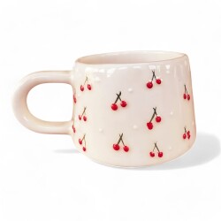 El İşi Klasik Baby Kiraz Desenli Seramik Kupa Bardak Mug - 1