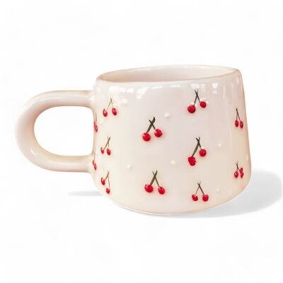 El İşi Klasik Baby Kiraz Desenli Seramik Kupa Bardak Mug - 1