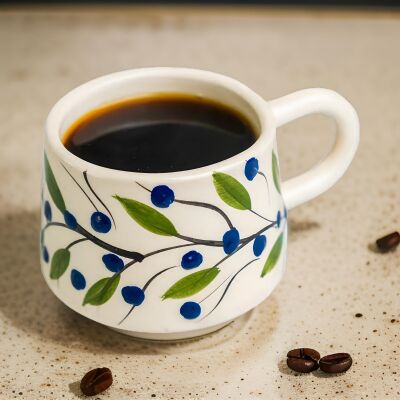 El İşi Klasik Bahar Dalı Desenli Seramik Kupa Bardak Mug - 6