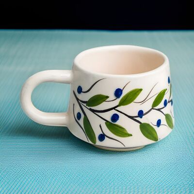 El İşi Klasik Bahar Dalı Desenli Seramik Kupa Bardak Mug - 3