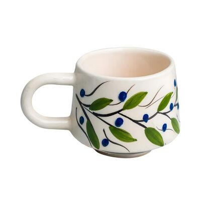 El İşi Klasik Bahar Dalı Desenli Seramik Kupa Bardak Mug - 2
