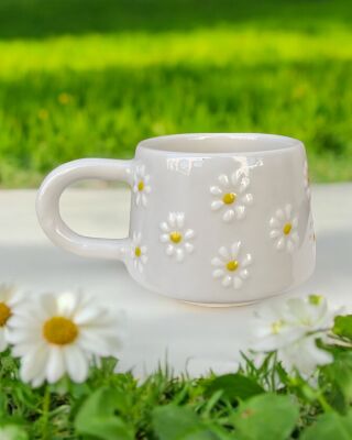  El İşi Klasik Çayır Papatya Desenli Seramik Kupa Bardak Mug - 1