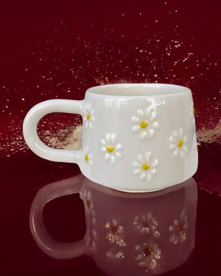  El İşi Klasik Çayır Papatya Desenli Seramik Kupa Bardak Mug - 2