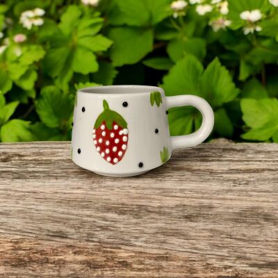 El İşi Klasik Çilek Desenli Seramik Kupa Bardak Mug - 9