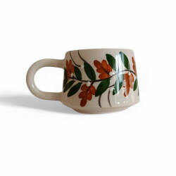 El İşi Klasik Kahverengi Üzüm Bağı Desenli Seramik Kupa Bardak Mug - 1