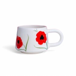 El İşi Klasik Kırmızı Gelincik Desenli Seramik Kupa Bardak Mug - 1
