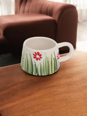 El İşi Klasik Kırmızı Papatya Desenli Seramik Kupa Bardak Mug - 2