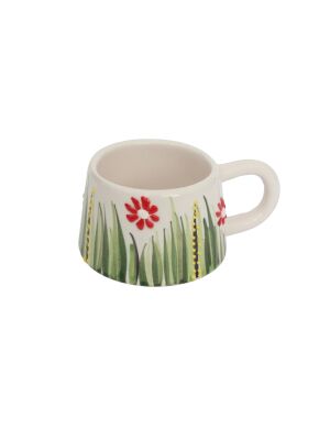 El İşi Klasik Kırmızı Papatya Desenli Seramik Kupa Bardak Mug - 1
