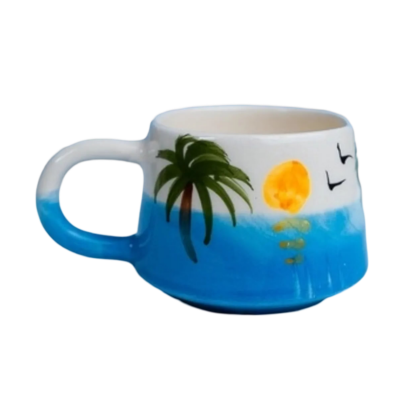 El İşi Klasik Palmiye Desenli Seramik Kupa Bardak Mug - 1