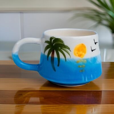 El İşi Klasik Palmiye Desenli Seramik Kupa Bardak Mug - 5