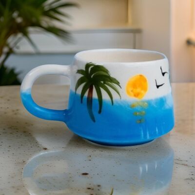 El İşi Klasik Palmiye Desenli Seramik Kupa Bardak Mug - 8