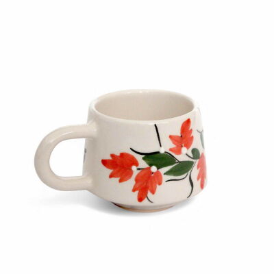 El İşi Klasik Kırmızı Üzüm Bağı Desenli Seramik Kupa Bardak Mug - 1