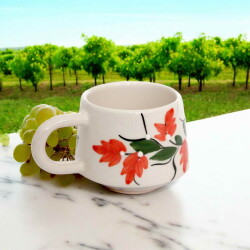 El İşi Klasik Kırmızı Üzüm Bağı Desenli Seramik Kupa Bardak Mug - 2