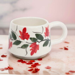 El İşi Klasik Kırmızı Üzüm Bağı Desenli Seramik Kupa Bardak Mug - 4