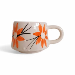 El İşi Klasik Kırmızı Zambak Desenli Seramik Kupa Bardak Mug - 1