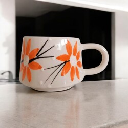 El İşi Klasik Kırmızı Zambak Desenli Seramik Kupa Bardak Mug - 2
