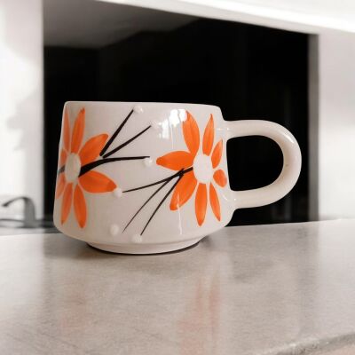El İşi Klasik Kırmızı Zambak Desenli Seramik Kupa Bardak Mug - 2
