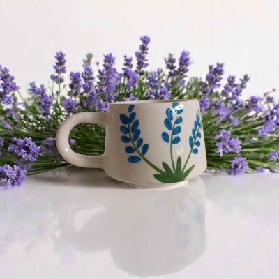 El İşi Klasik Lavanta Desenli Seramik Kupa Bardak Mug - 3