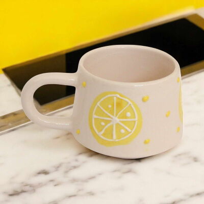 El İşi Klasik Limon Desenli Seramik Kupa Bardak Mug - 3