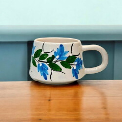 El İşi Klasik Mavi Üzüm Bağı Desenli Seramik Kupa Bardak Mug - 2