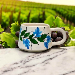 El İşi Klasik Mavi Üzüm Bağı Desenli Seramik Kupa Bardak Mug - 3