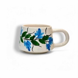 El İşi Klasik Mavi Üzüm Bağı Desenli Seramik Kupa Bardak Mug - 1