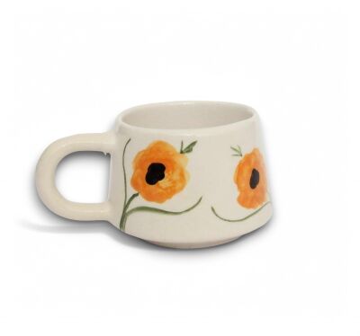 El İşi Klasik Sarı Gelincik Desenli Seramik Kupa Bardak Mug - 1