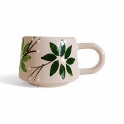 El İşi Klasik Yeşil Zambak Desenli Seramik Kupa Bardak Mug - 1
