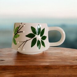 El İşi Klasik Yeşil Zambak Desenli Seramik Kupa Bardak Mug - 2