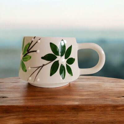 El İşi Klasik Yeşil Zambak Desenli Seramik Kupa Bardak Mug - 2