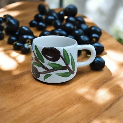 El İşi Klasik Zeytin Desenli Seramik Kupa Bardak Mug - 2