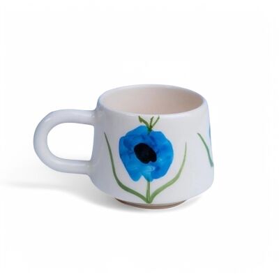 El İşi Mavi Gelincik Desenli Klasik Seramik Kupa Bardak Mug - 1
