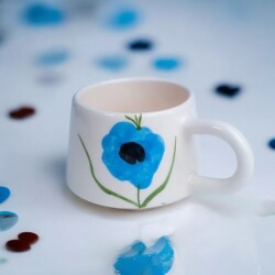 El İşi Mavi Gelincik Desenli Klasik Seramik Kupa Bardak Mug - 2