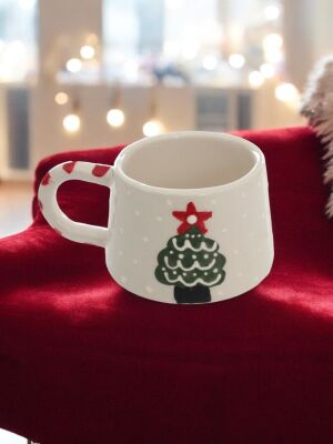 El İşi Seramik Yılbaşı Çam Ağacı Kupa Bardak Mug - 2