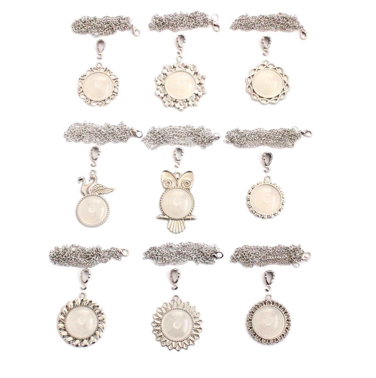 Set 125 Nikel Renkli 25 mm Zincirli 9 lu Yuvarlak Metal Kolye Aparatları Seti