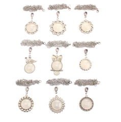 Set 125 Nikel Renkli 25 mm Zincirli 9 lu Yuvarlak Metal Kolye Aparatları Seti