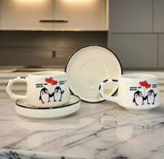 İlbay Seramik Klasik Kupa Bardak Mug 2 li Tabaklı Canım Da Canım