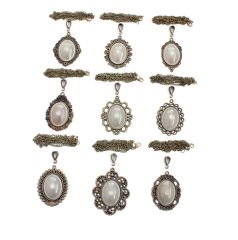 Set 112: Antik Sarı Renkli 26-34 mm Zincirli 9 lu Oval Metal Kolye Aksesuarları Seti